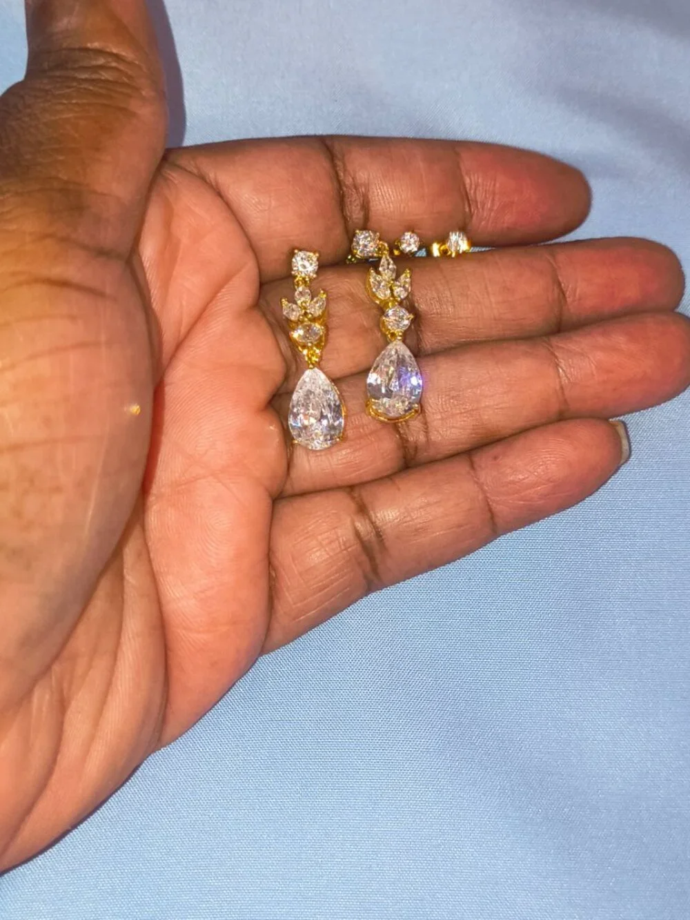 2 Pairs 14K Gold Silver CZ Dangle Stud Earrings